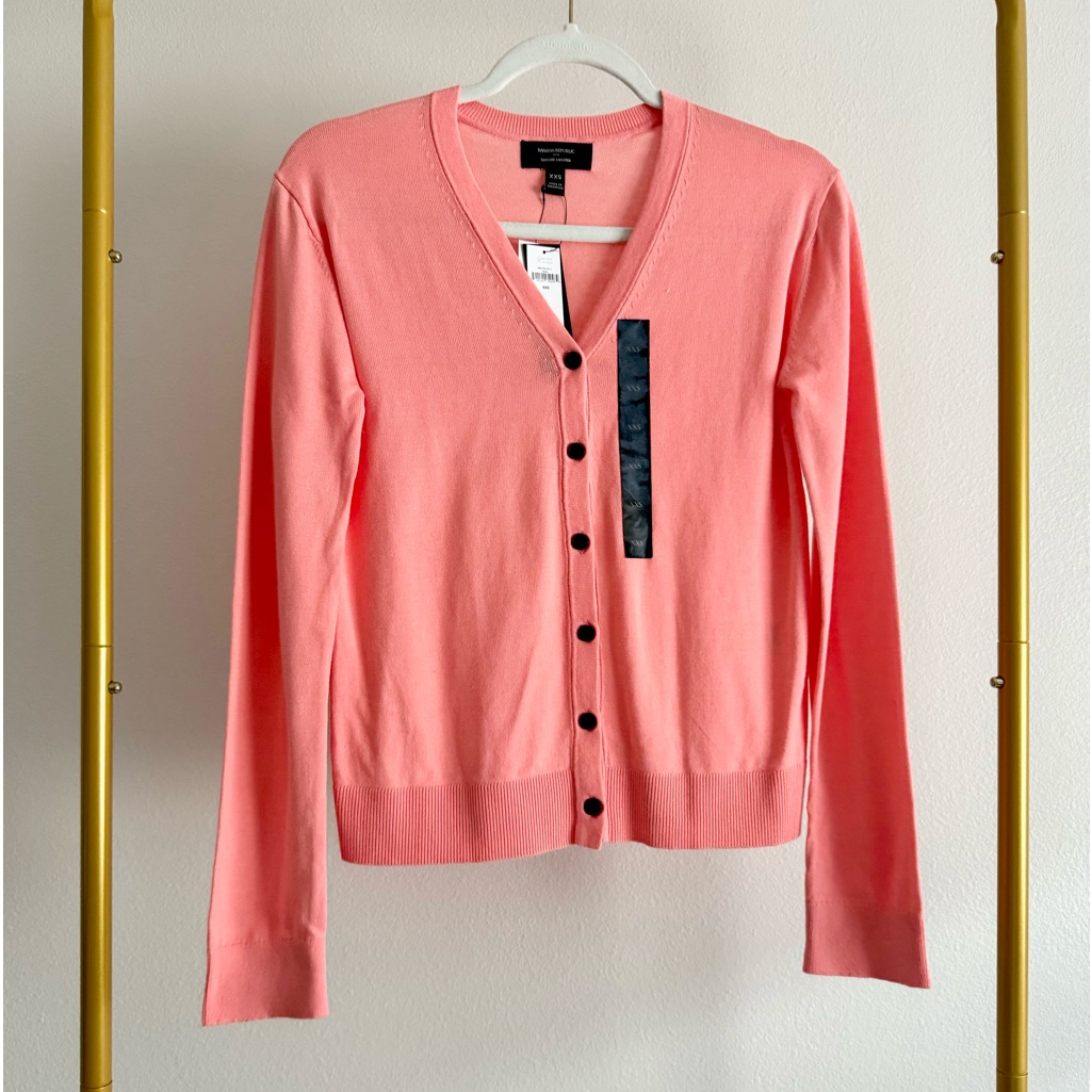 Banana Republic Forever Sweater Neck Cardigan Nwt Xxs Pink/Coral Preppy Coquette